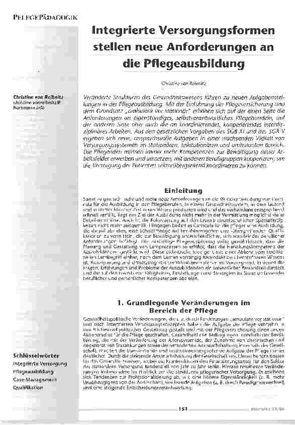 Vorschauseite 1: Integrierte Versorgungsformen stellen neue Anforderungen andie Pflegeausbildung