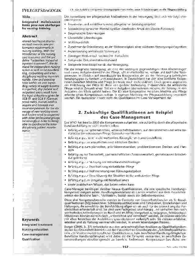 Vorschauseite 2: Integrierte Versorgungsformen stellen neue Anforderungen andie Pflegeausbildung