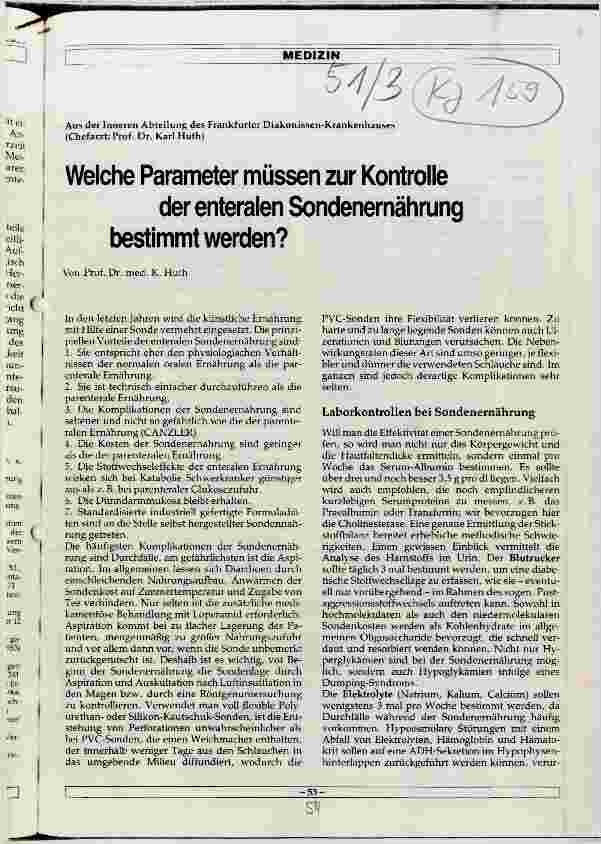 Vorschauseite 1: Welche Parameter müssen zur Kontrolle der enteralen Sondenernährung bestimmt werden?