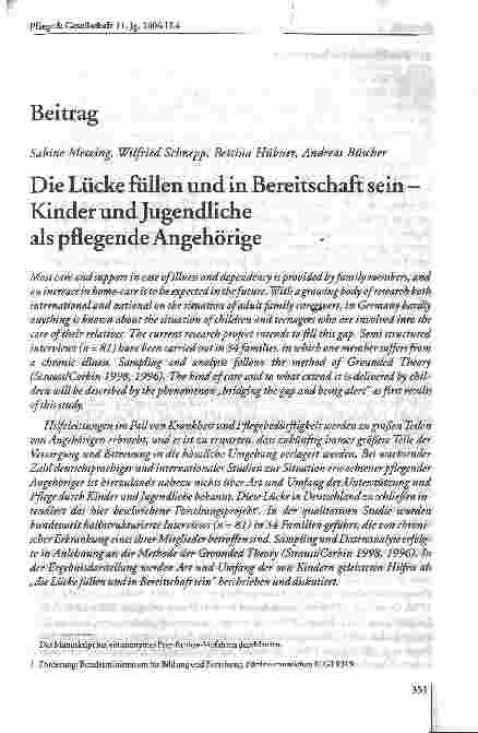 Vorschauseite 1: Die Lücke füllen und in Bereitschaft sein - Kinder und Jugendliche als pflegende Angehörige