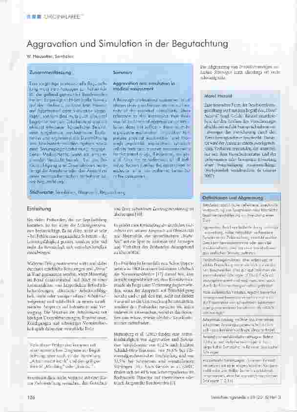 Vorschauseite 1: Aggravation und Simulation in der Begutachtung