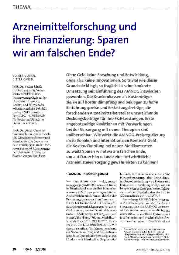 Vorschauseite 1: Arzneimittelforschung und ihre Finanzierung: Sparen wir am falschen Ende?