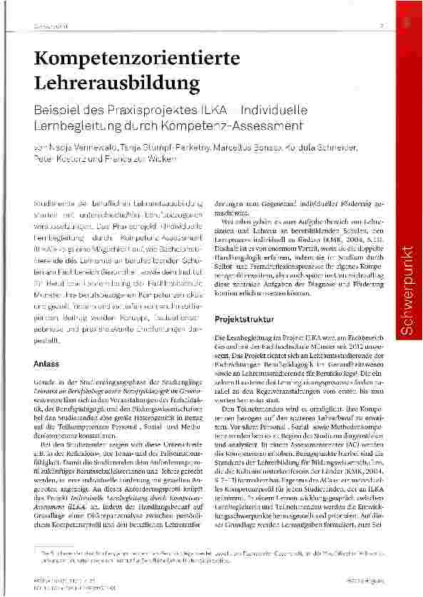Vorschauseite 1: Beispiel des Praxisprojektes ILKA - Individuelle Lernbegleitung durch Kompetenz-Assessment