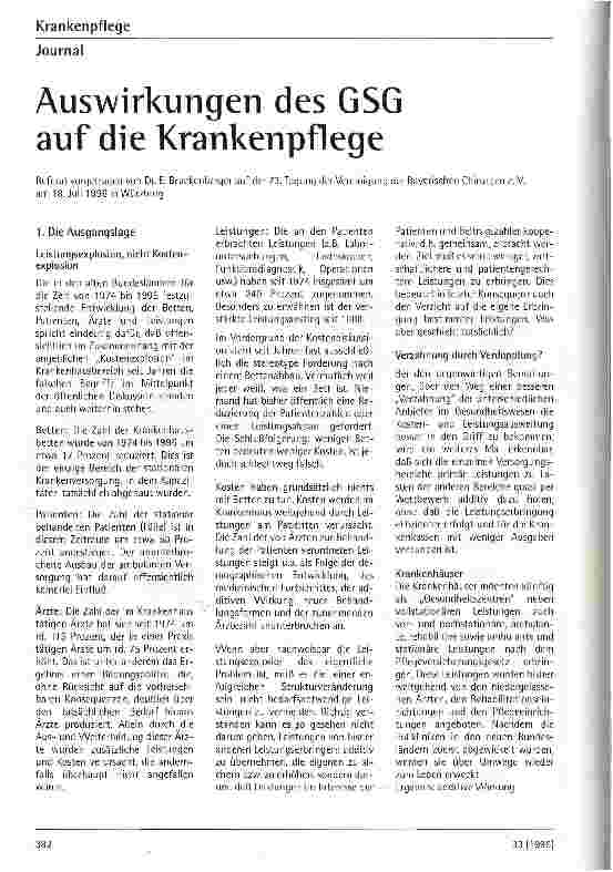 Vorschauseite 1: Auswirkungen des GSG auf die Krankenpflege