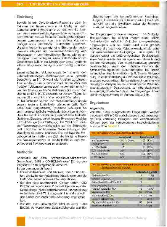 Vorschauseite 2: Volumentherapie in DeutschlandEine Ist-Analyse anhand einer Fragebogenaktion