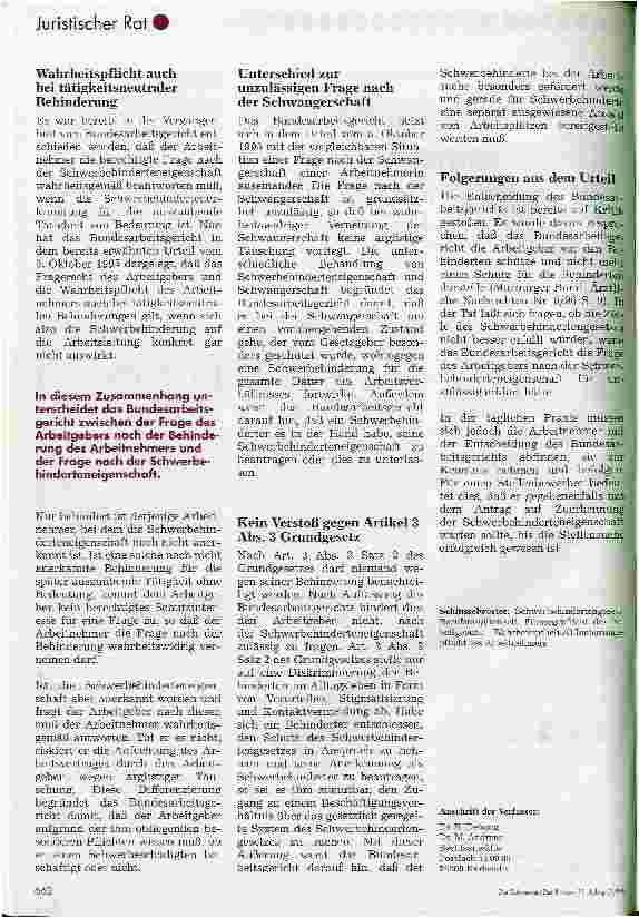 Vorschauseite 2: Darf der Arbeitnehmer über seine Schwerbehinderteneigenschaft täuschen?