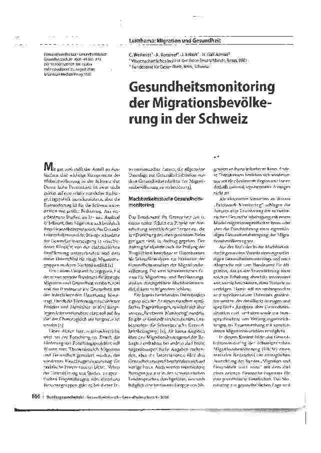 Vorschauseite 1: Gesundheitsmonitoring der Migrationsbevölkerung in der Schweiz