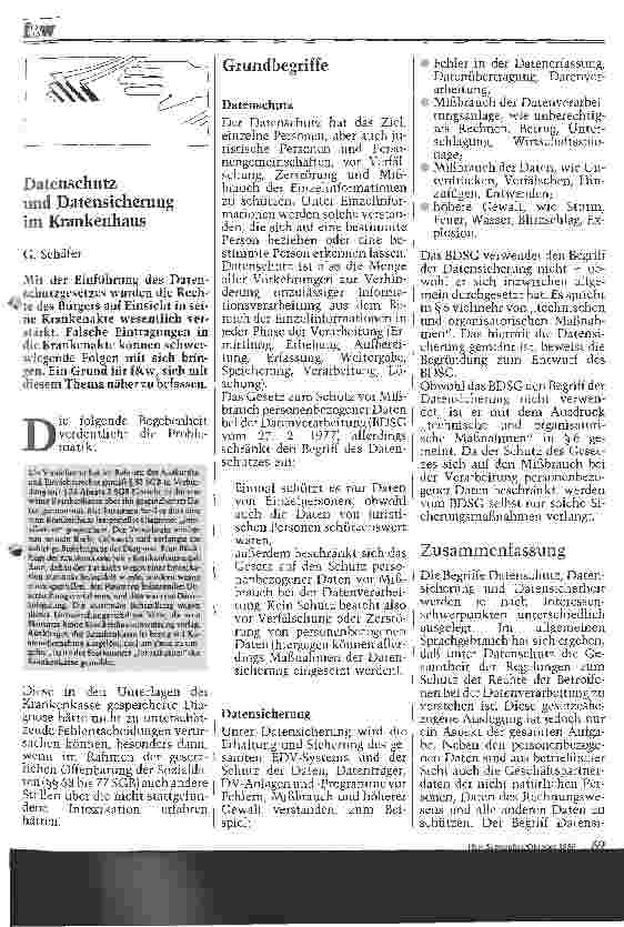 Vorschauseite 1: Datenschutz und Datensicherung im Krankenhaus