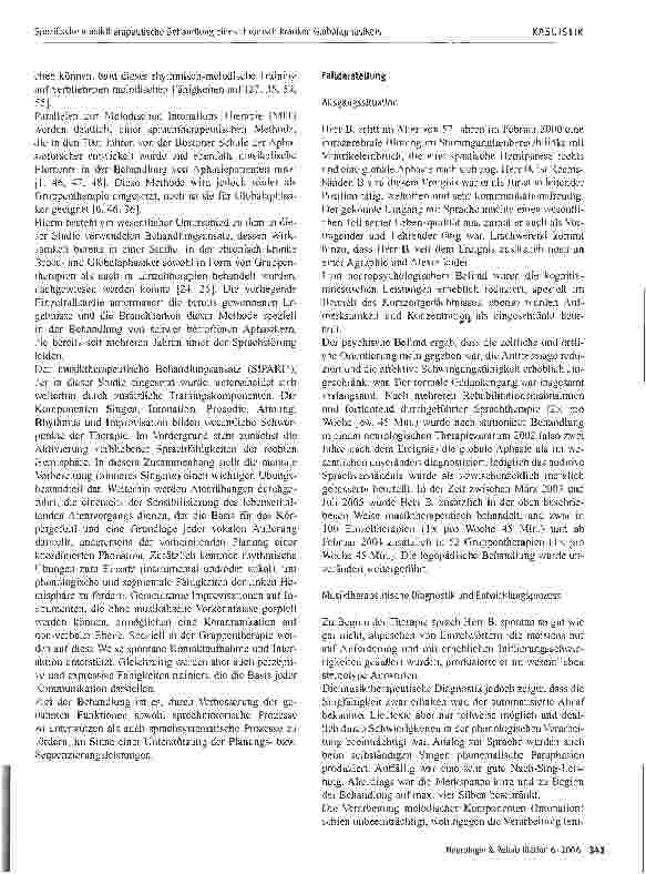 Vorschauseite 3: Die Wirkung einer spezifischen musiktherapeutischen Behandlung auf die sprachlichen Leistungen eines chronisch kranken Globalaphasikers - eine Falldarstellung