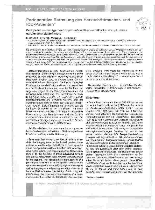Vorschauseite 1: Perioperative Betreuung des HerzschrittmacherundICD-Patienten