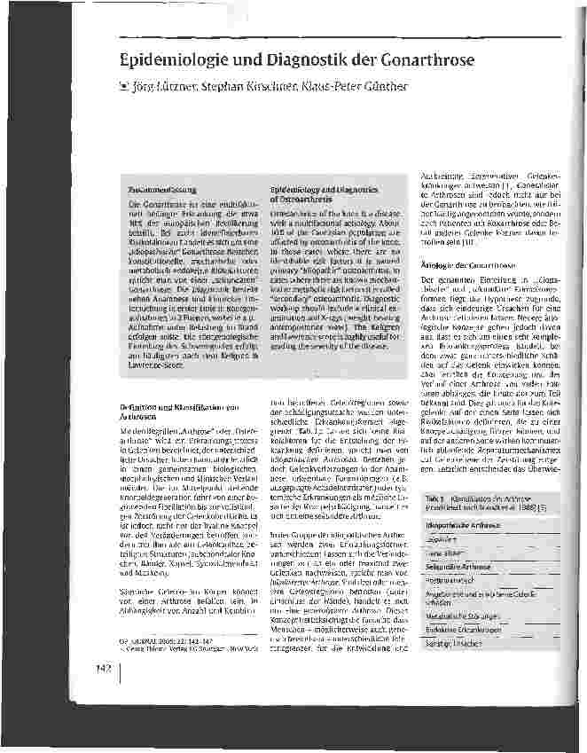 Vorschauseite 1: Epidemiologie und Diagnostik der Gonarthrose