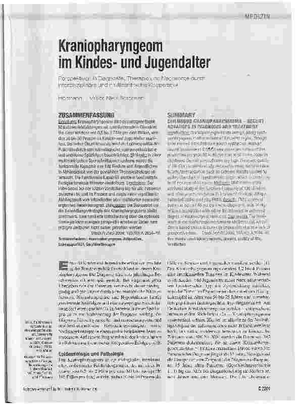 Vorschauseite 1: Kraniopharyngeom - im Kindesund Jugendalter