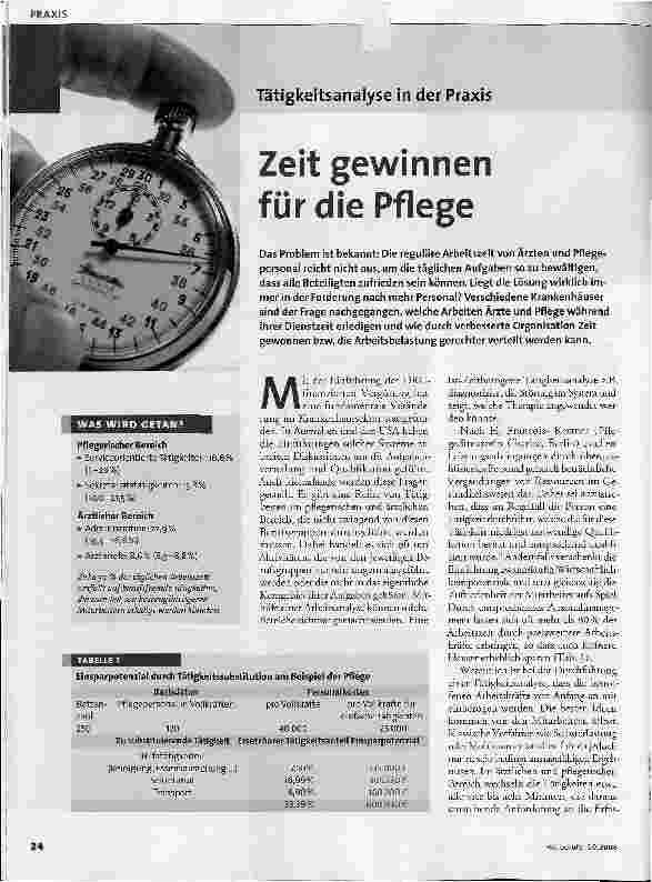 Vorschauseite 1: Tätigkeitsanalyse in der Praxis - Zeit gewinnen für die Pflege