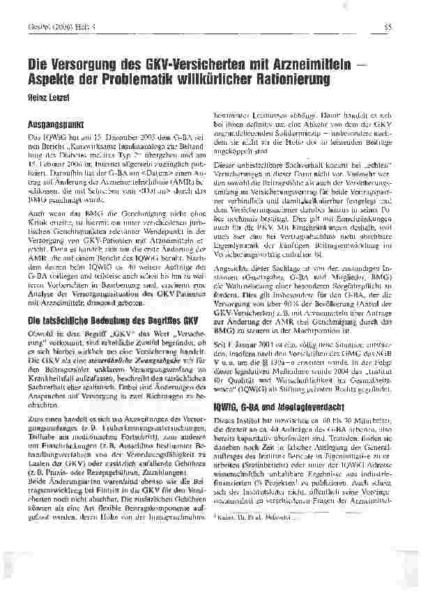 Vorschauseite 1: Die Versorgung des GKV-Versicherten mit Arzneimitteln Aspekte der Problematik willkürlicher Rationierung