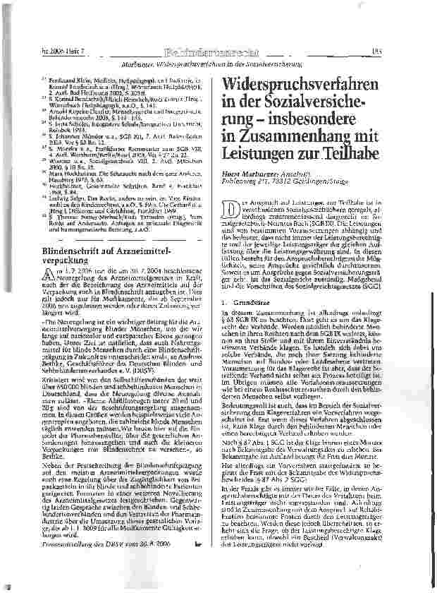 Vorschauseite 1: Widerspruchsverfahren in der Sozialversicherung - insbesondere in Zusammenhang mit Leistungen zur Teilhabe