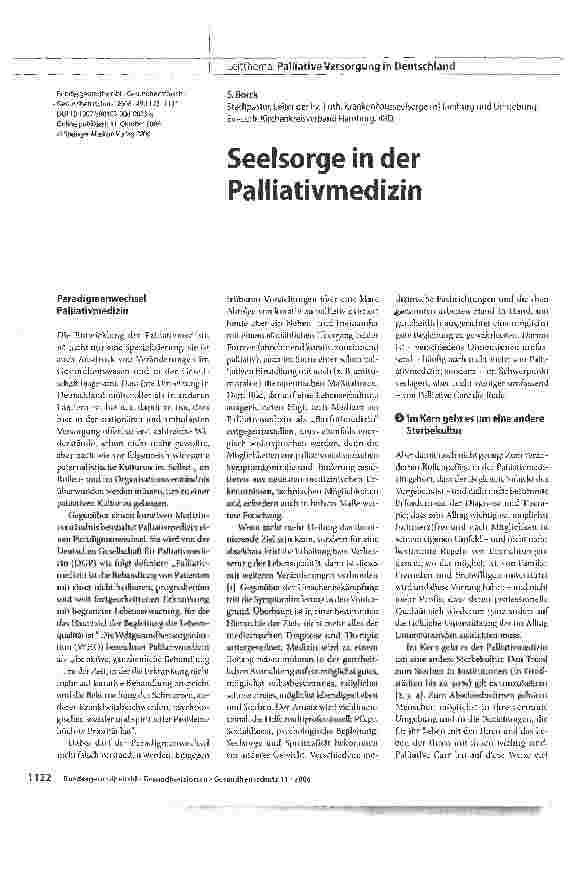 Vorschauseite 1: Seelsorge in der Palliativmedizin
