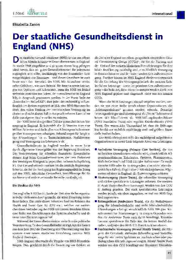 Vorschauseite 1: Der staatliche Gesundheitsdienst in England (NHS)