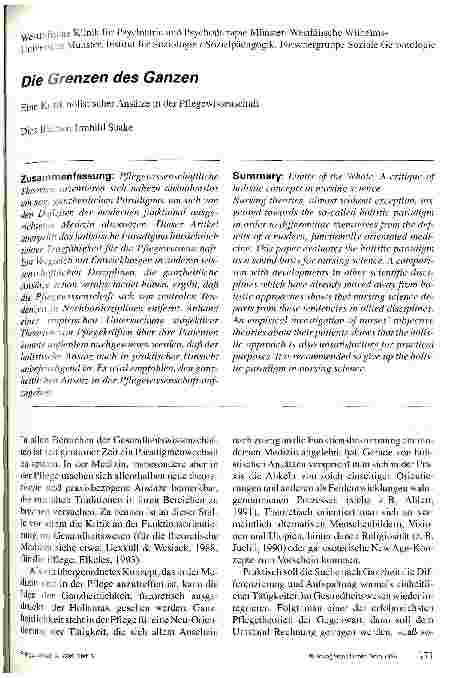Vorschauseite 1: Die Grenzen des Ganzen Eine Kritik holistischer Ansätze in der Pflegewissenschaft