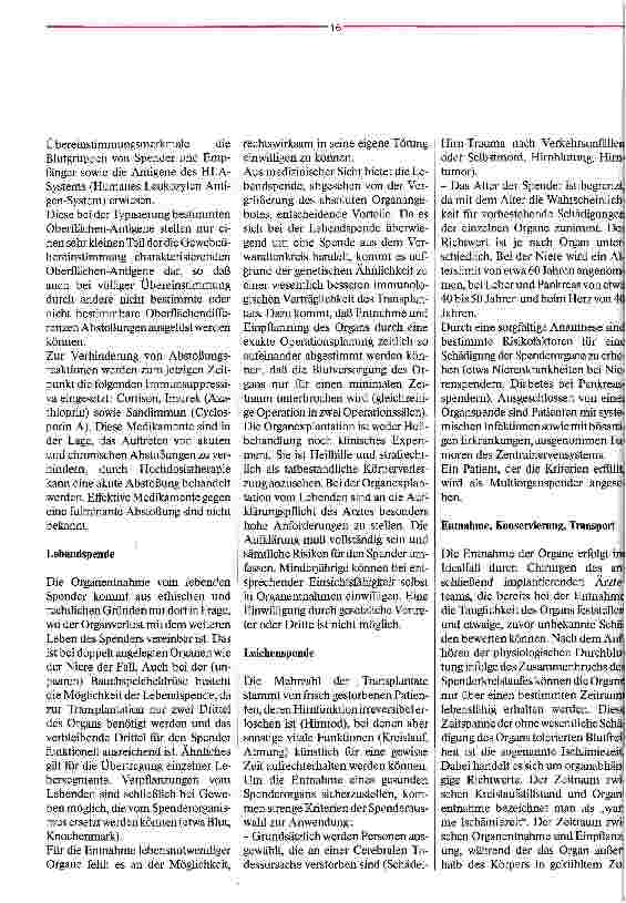Vorschauseite 2: Der Mensch als Ersatzteillager? Organtransplantation (Teil 1)