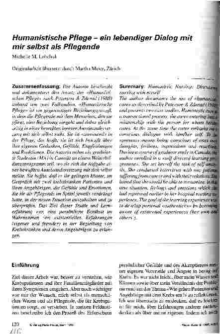 Vorschauseite 1: Humanistische Pflege - ein lebendiger Dialog mit mir selbst als Pflegende
