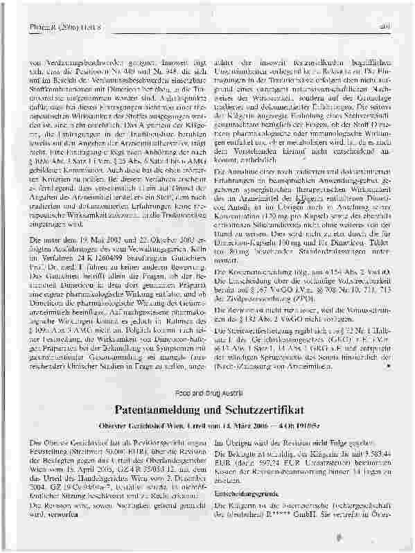 Vorschauseite 1: Patentanmeldung und Schutzzertifikat