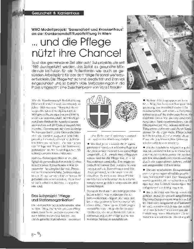 Vorschauseite 1: WHO-Modellprojekt Gesundheit und Krankenhaus an der Krankenanstalt Rudolfstiftung in Wien: ... und die Pflege nützt ihre Chance!