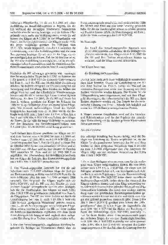 Vorschauseite 2: Betreuung von Mutter und Kind in einer geeigneten Wohnform; Erstattungsanspruch des für den Pflegestellenort zuständigen Trägers; Hilfe für Junge Volljährige.