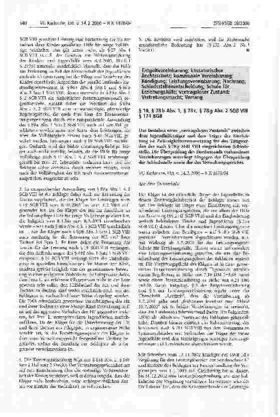 Vorschauseite 4: Betreuung von Mutter und Kind in einer geeigneten Wohnform; Erstattungsanspruch des für den Pflegestellenort zuständigen Trägers; Hilfe für Junge Volljährige.