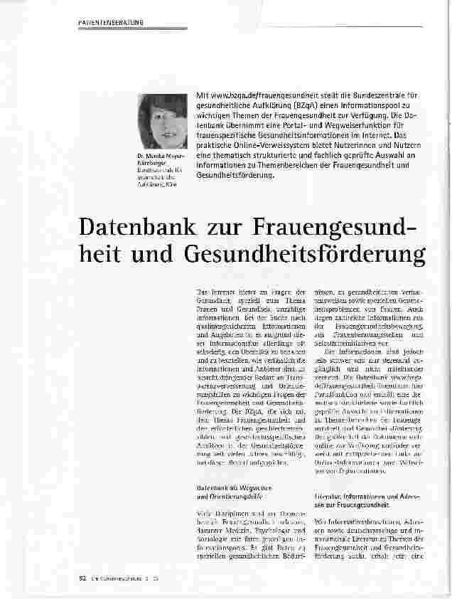 Vorschauseite 1: Datenbank zur Frauengesundheit und Gesundheitsförderung