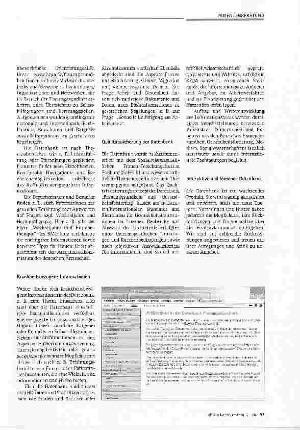 Vorschauseite 2: Datenbank zur Frauengesundheit und Gesundheitsförderung