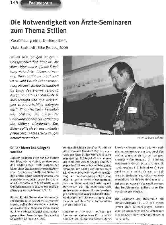Vorschauseite 1: Die Notwendigkeit von Ärzte-Seminaren zum Thema Stillen