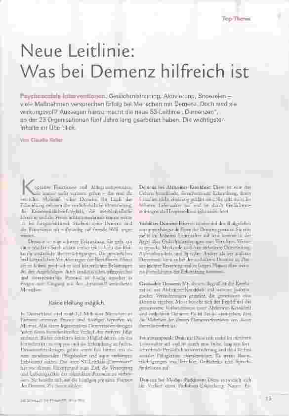 Vorschauseite 1: Neue Leitlinie: Was bei Demenz hilfreich ist