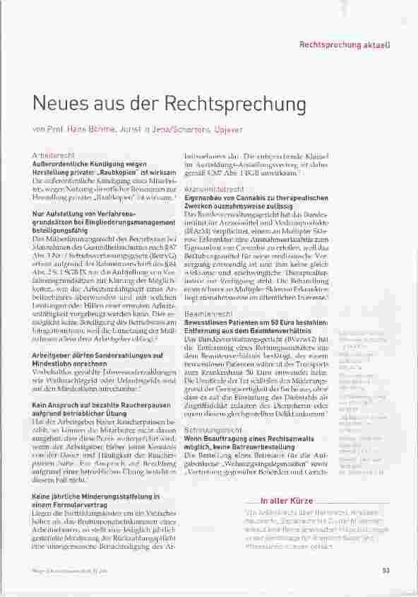 Vorschauseite 1: Neues aus der Rechtsprechung