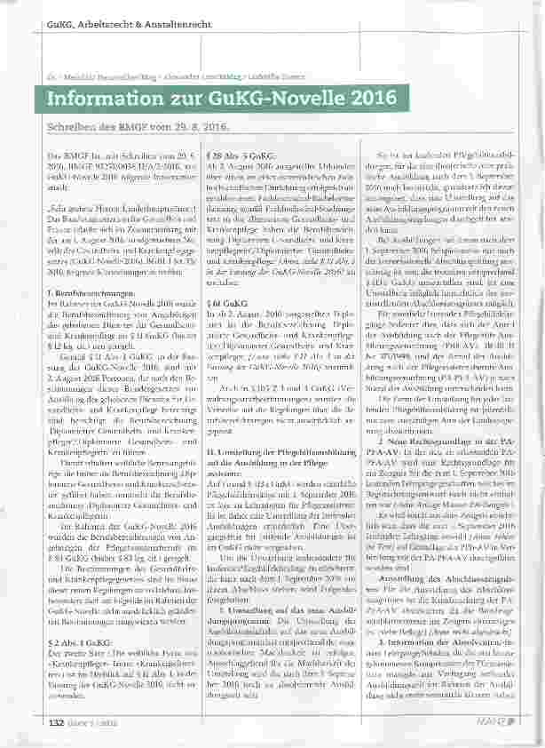 Vorschauseite 1: Information zur GuKG-Novelle 2016