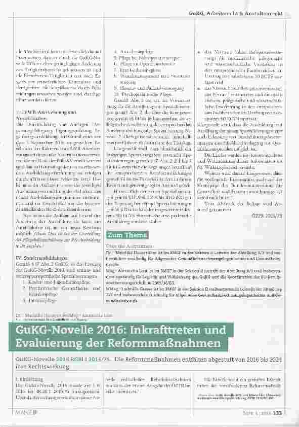 Vorschauseite 2: Information zur GuKG-Novelle 2016