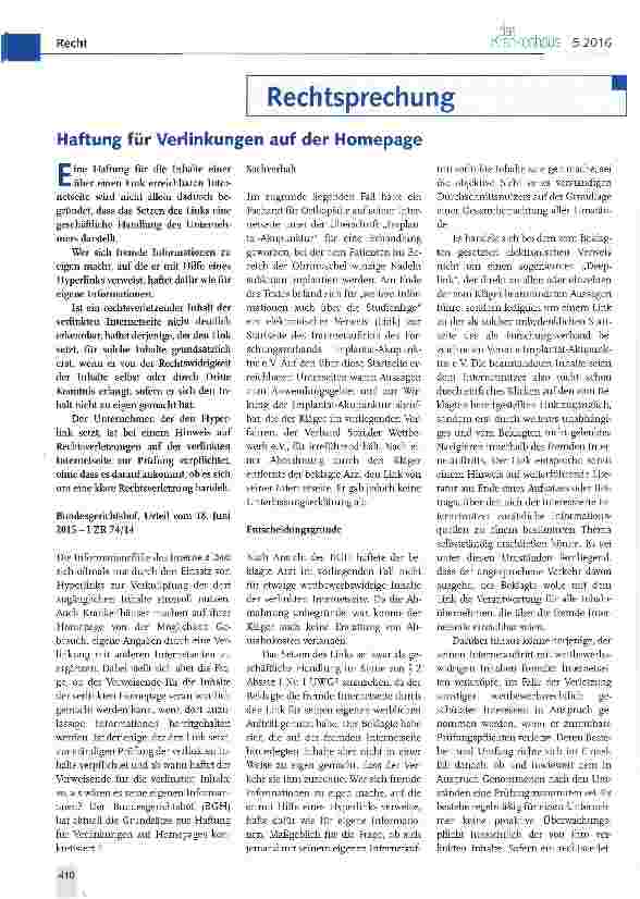 Vorschauseite 1: Haftung für Verlinkungen auf der Homepage