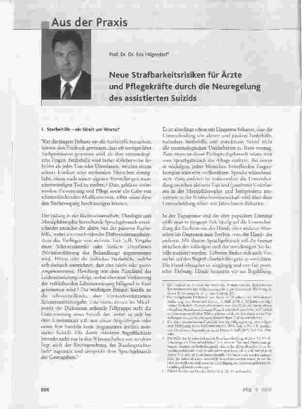 Vorschauseite 1: Neue Strafbarkeitsrisiken für Ärzte und Pflegekräfte durch die Neuregelung des assistierten Suizids