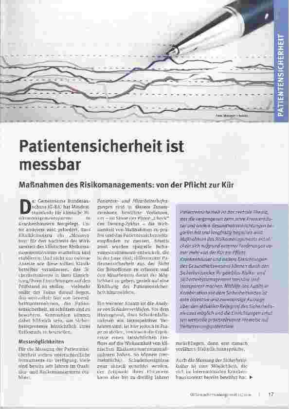 Vorschauseite 1: Patientensicherheit ist messbar Maßnahmen des Risikomanagements: von der Pflicht zur Kür