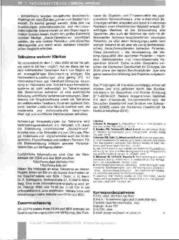 Vorschauseite 4: Qualitätsverbesserung in der postoperativen Schmerztherapie (QUIPS)