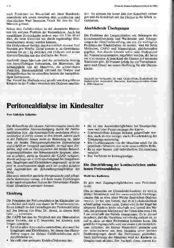 Vorschauseite 1: Peritonealdialyse im Kindesalter