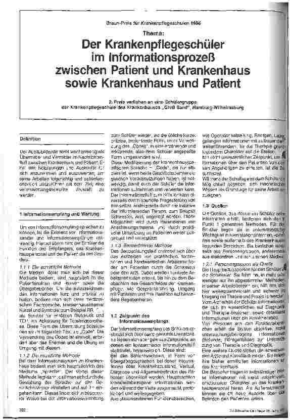 Vorschauseite 1: Der Krankenpflegeschüler im Informationsprozeß zwischen Patient und Krankenhaus und Krankenhaus und Patient