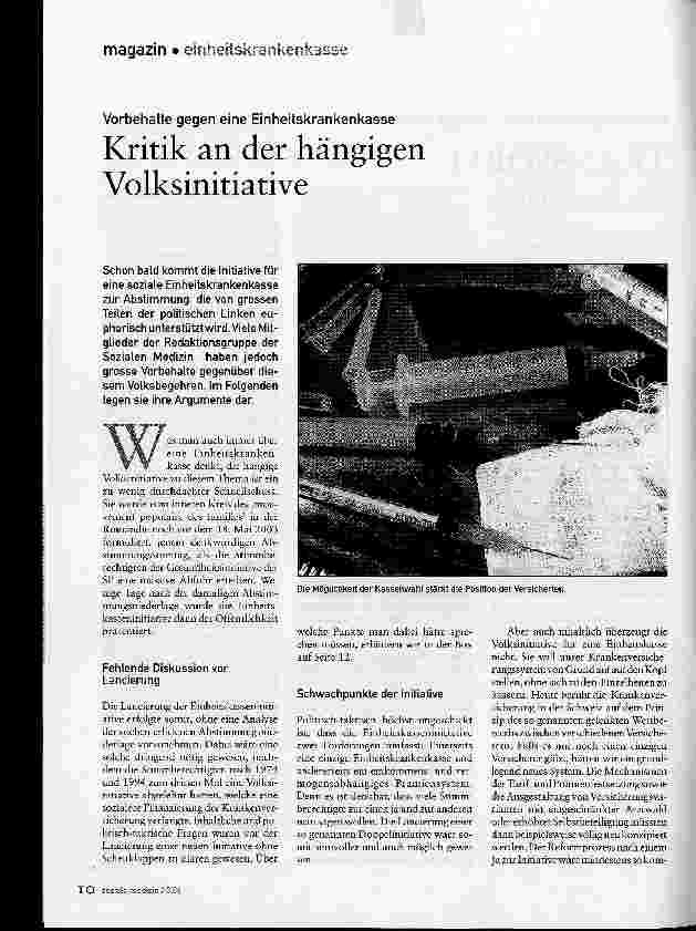 Vorschauseite 1: Kritik an der hängigen Volksinitiative