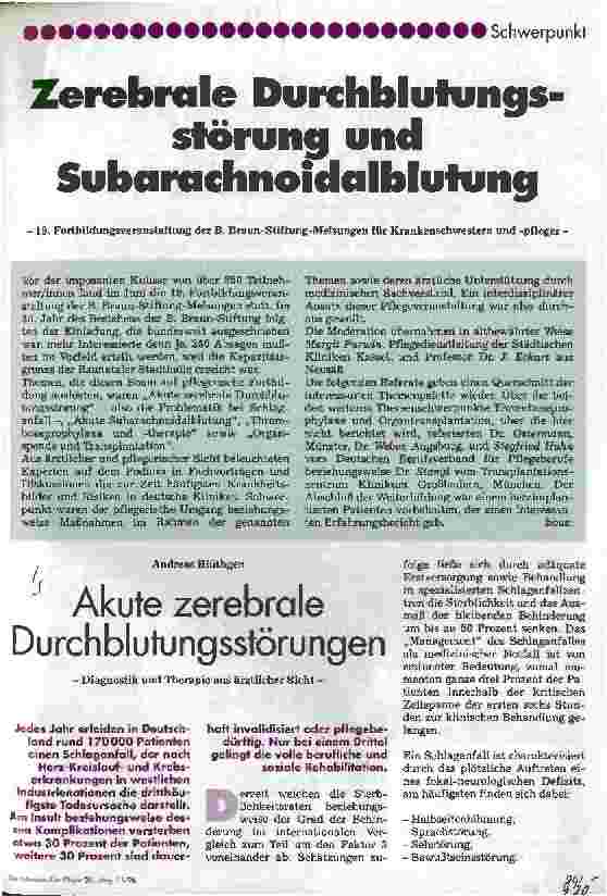 Vorschauseite 1: Akute zerebrale Durchblutungsstörungen Diagnostik und Therapie aus ärztlicher Sicht