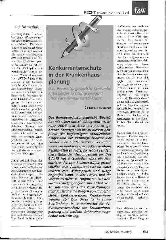 Vorschauseite 1: Konkurrentenschutz in der Krankenhausplanung