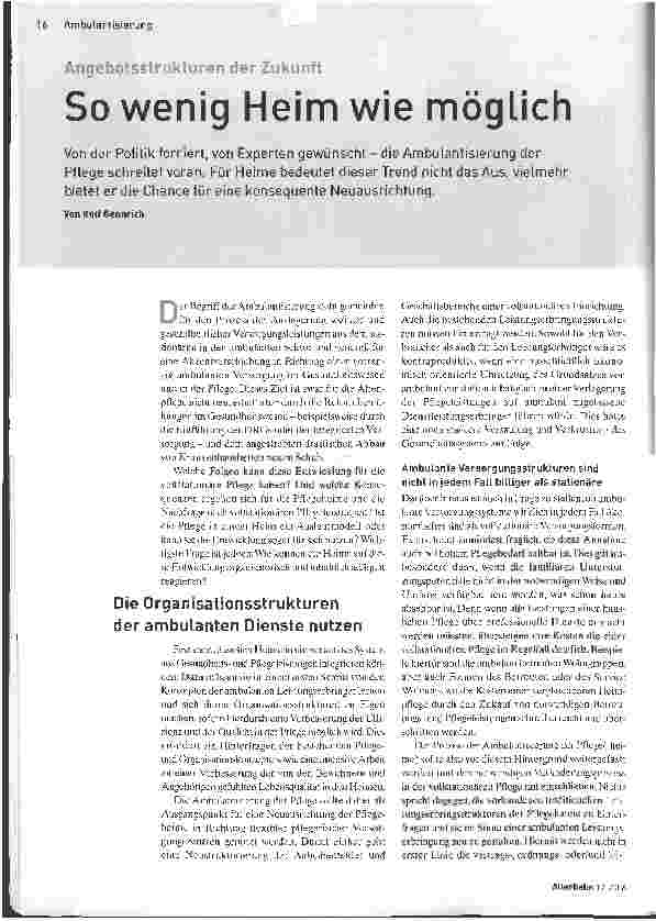 Vorschauseite 1: Angebotsstrukturen der Zukunft - So wenig Heim wie möglich