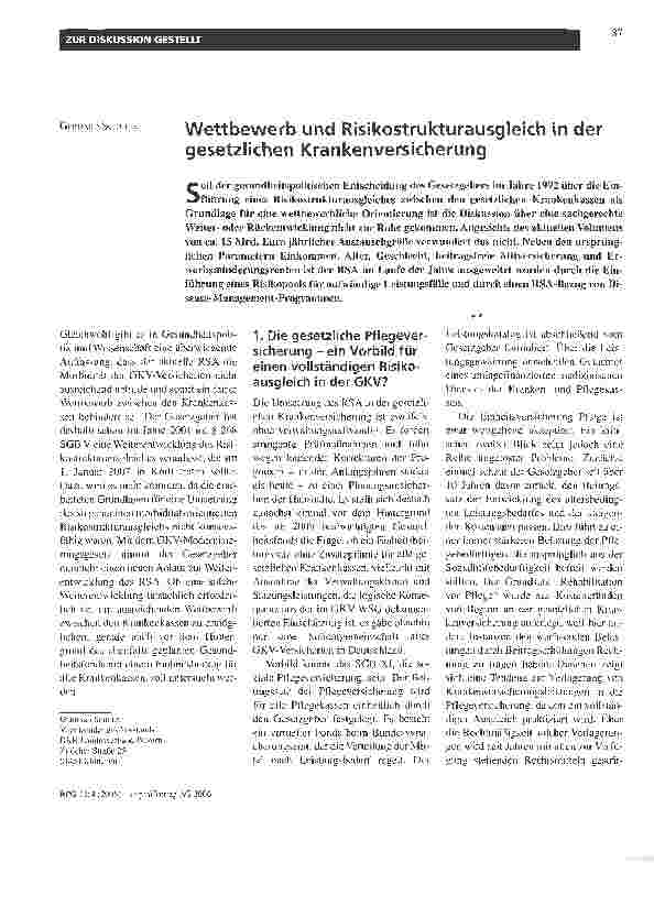 Vorschauseite 1: Wettbewerb und Risikostrukturausgleich in der gesetzlichen Krankenversicherung
