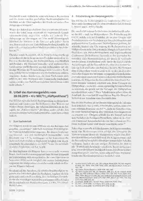 Vorschauseite 2: Der Fehlerverdacht in der Gerichtspraxis eine erste Momentaufnahme mit Hüftprothesen