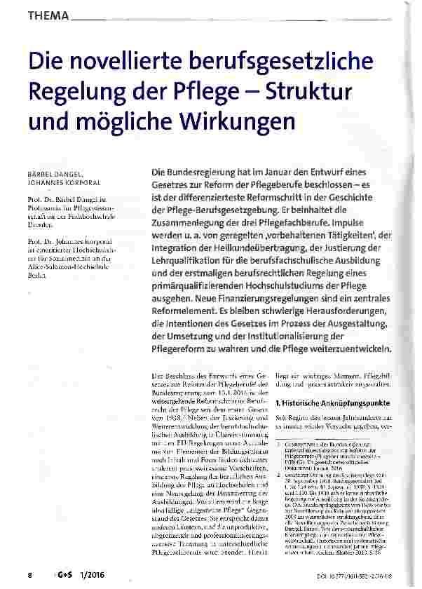 Vorschauseite 1: Die novellierte berufsgesetzliche Regelung der Pflege - Struktur und mögliche Wirkungen