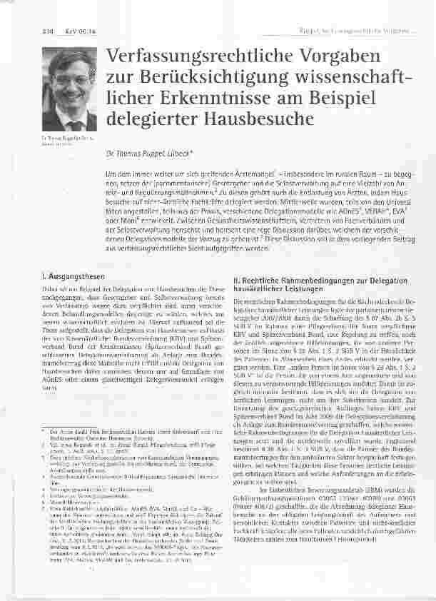 Vorschauseite 1: Verfassungsrechtliche Vorgaben zur Berücksichtigung Wissenschaft lieber Erkenntnisse am Beispiel delegierter Hausbesuche