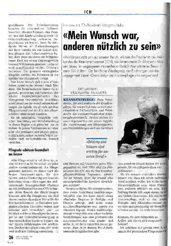 Vorschauseite 1: Mein Wunsch war, anderen nützich zu sein Interview mit ICN-Präsidentin Margretta Styles